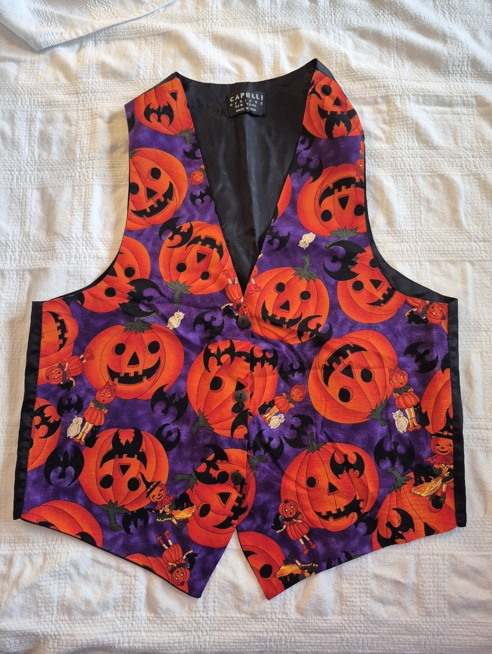 Vintage Capelli Designs Pumpkin Halloween Vest Pumpkin People Owls Bats Cats USA